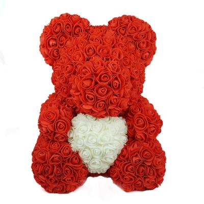 China PE Rose Bear With Box Teddy Bear Rose 25cm 40cm Rose Bear Valentines Day Gift Box for sale