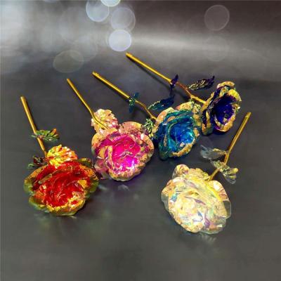 China 24K Rose As Hot Selling Led Galaxy Gold Plastic Rose For Valentine Gift Rainbow 24k Day for sale