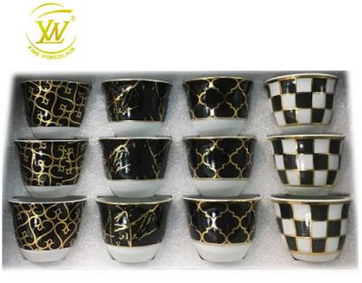 China Sustainable Wholesale Eco-Friendly Low Price Bone China Ceramic Hand Wishing Coffee Cawa Mugs Arabic Bikini Style 60cc 80cc 120cc 12pcs for sale