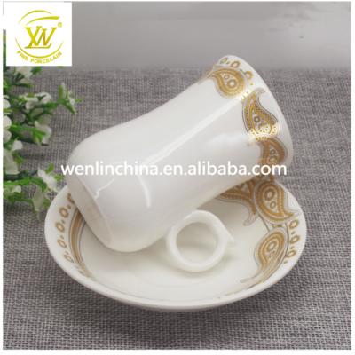 China Viable factory wholesale custom logo biscuit gold rim simple white saucer, coffee cup and saucer set china, ceramic coffee mug for sale