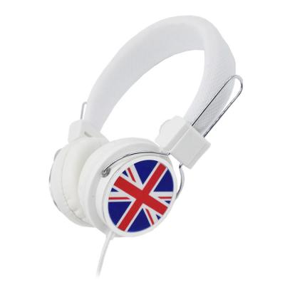 China Headband Fashion Popular UK Flag Screen Print Stereo Footprint Foldable Cable Earphone For Student for sale