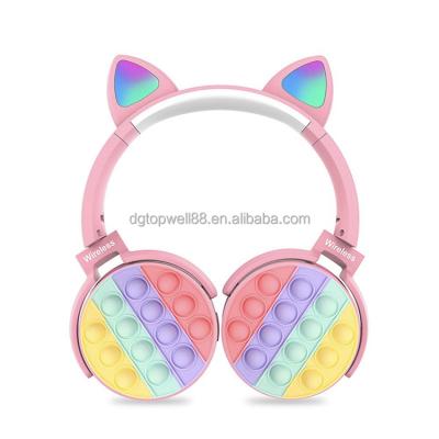 China Headband Popular Colorful Decompression Bubble Led Cat Ear Popit Push Up Pops Bubble Earphone Headset for sale