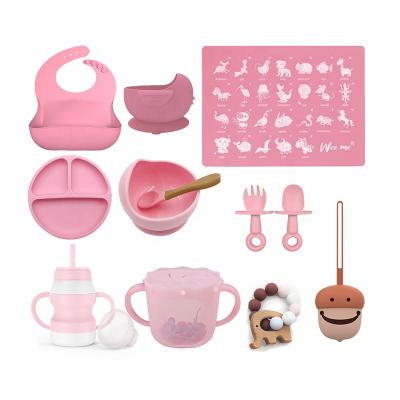 China Wellfine Amazon Success Reusable Custom Baby Supplies Silicone Baby Feeding Set Newborn Set Gift Baby Dish Set for sale