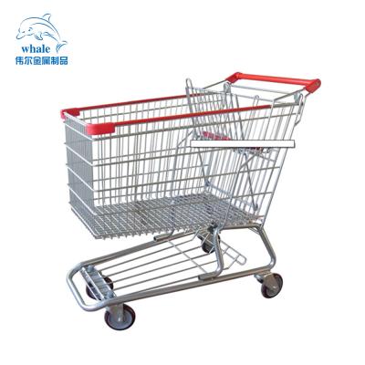 China Direct Wholesale Popular Style Supermarket Folding Metal Shopping Goods Trolley, Mall 4 Wheel Steel Push Hand Folding Store Shopping Trolley for sale