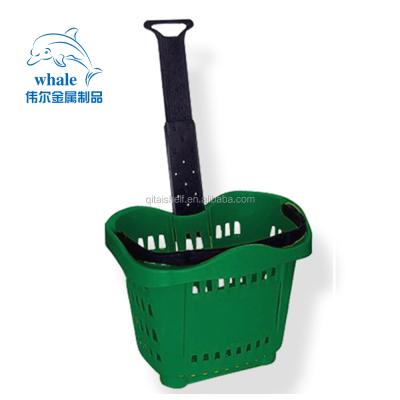 China High Quality Eco - Friendly Supermarket Selling Shopping Plastic Rolling Shopping Baskets With Wheels for sale