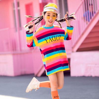 China 2020 Cotton / Bamboo Fiber Striped Top Wholesale Long Sleeve Kids Long T-shirt Girls' Hot Sales for sale