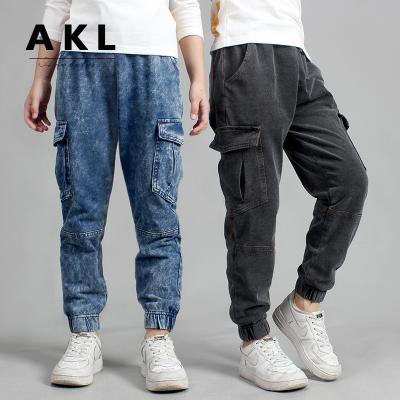 China Overall Boys Knitted Fabric Denim Pants for sale