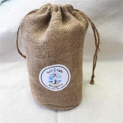 China Custom Hot Stamping Logo Storage Bag Drawstring Bag Round Bottom Recyclable Natural Jute Small Sack for sale