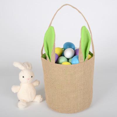 China Handbag American Easter Candy Storage Bag Recyclable Running Diy Easter Rabbit Ear Bags Jute Around Bottom Bag for sale