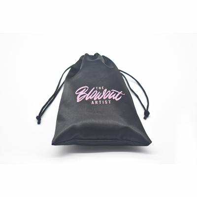 China Recyclable Custom Satin Dust Bag Logo Satin Drawstring Bag Black Gift Pouch Wig Dust Storage Bags for sale