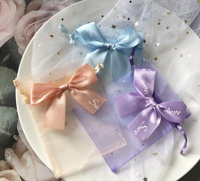 China 2022 New Natural Organza Bowknot Drawstring Bags Sweet Cute Jewelry Packaging Wedding Party Gift Bag for sale