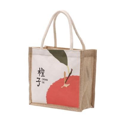 China Fashionable Reusable Jute Tote Bag Canvas Handbags Shopping Cute Printed Canvas 2021 Recyclable Eco Bags for sale