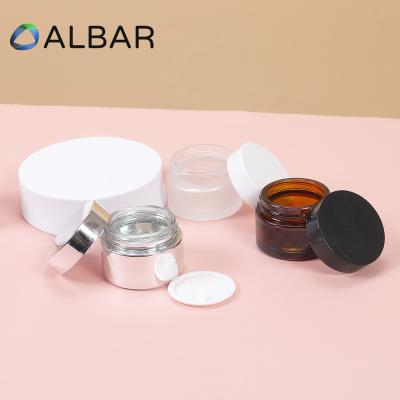 China 30g 50g 80g Eco-Friendly Recyclable Cosmetics Colored Cream Face Balm Silver Plated Glass Jars In Clear And Frosted Gold for sale