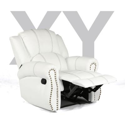 China Factory Transitional High Quality Manual Rivet Decoration White Leather Recliner Chair With Stitched Padded Back for sale