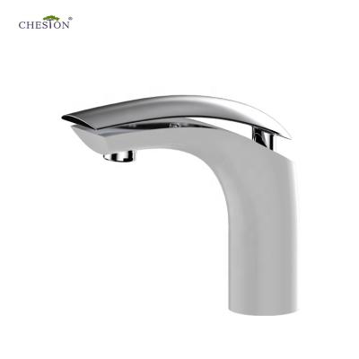 China Series High End White Color Cheston Watermark Angle Handle Bathroom Basin Faucet Metered Single Mixer Tap for sale