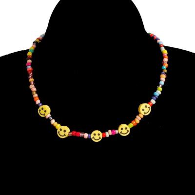 China High Quality Zuowen Boho Charm Handmade Colorful Seed Bead Happy Face Smile Pending Necklace For Women for sale