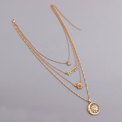 China Zuowen Lead Free Nickel Free The Sun And The Moon Statement Necklace Women Jewelry Wholesale 18K Gold Multi Layered Necklace for sale