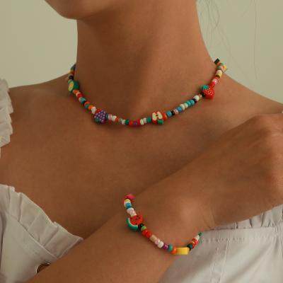 China High Quality Handmade Boho Rainbow Beads Colorful Fruit Necklace Bracelet Set For Women for sale