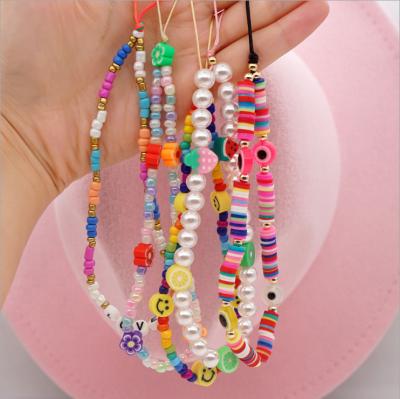 China 2021 Fashionable Bohemian seed of pearl Zuowen phone chains necklace the new pearl the mobile phone chain for sale