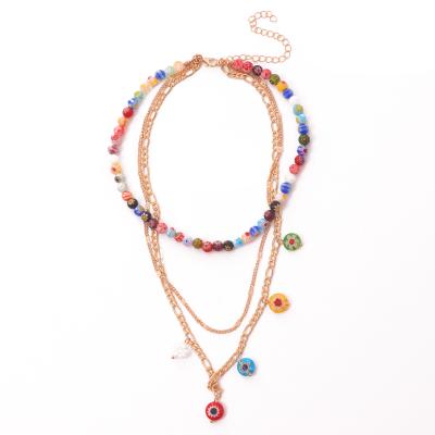 China High Quality Y2K Fashion Beaded Necklace Rainbow Flower Multilayer Glass Beads Necklace For Women for sale