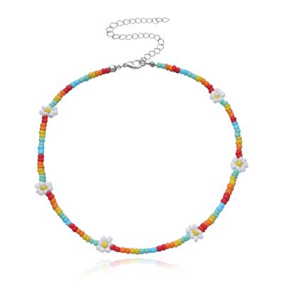 China Fashionable High Quality Bohemia Rainbow Seed The New Pearl Daisy Flower Beaded Necklace Multicolor Choker For Women for sale