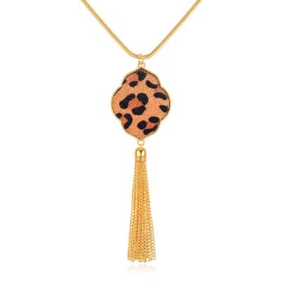 China New Fashion Trendy Style Alloy Long Sweater Chain Leopard Print Tassel Necklace For Women Jewelry for sale