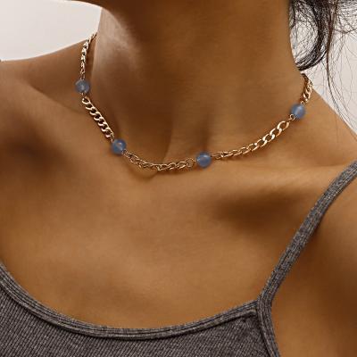 China ZUOWEN Simple Trendy Women's Glass Bead Clavicle Chain Necklace Color Glass Bead Gold Plated Necklace Lead Free Nickel Free for sale