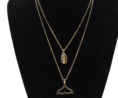 China ZUOWEN Women's Double Alloy Shell Necklace Fashionable Creative Fishtail Alloy Mermaid Pendant Necklace Lead Free Nickel Free for sale