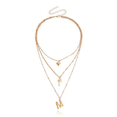 China ZUOWEN Fashion Lead Free Nickel Free Multilayer Alloy Women's Pendant Necklace Gold Plated Love Letter M Pendant Necklace for sale