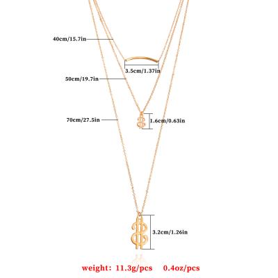 China ZUOWEN trend pendant necklace long sweater chain dollar sign necklace multilayer gold plated lead free nickel free alloy for sale