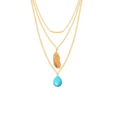 China ZUOWEN Fashion Trend Fashion Alloy Long Necklace Woman Turquoise Multilayer Leaf Trendy Pendant Necklace for sale