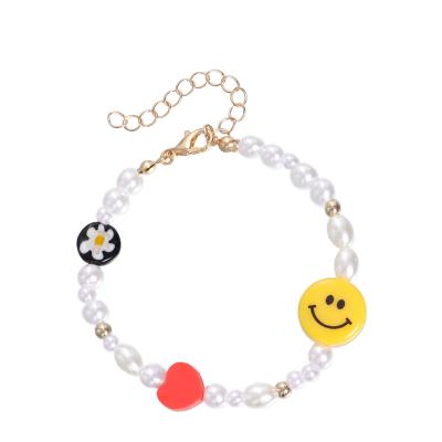 China New Smiley Face Red Heart Pearl BOHEMIA Bohemia fashion cute yellow bracelet for women beaded jewelry for sale