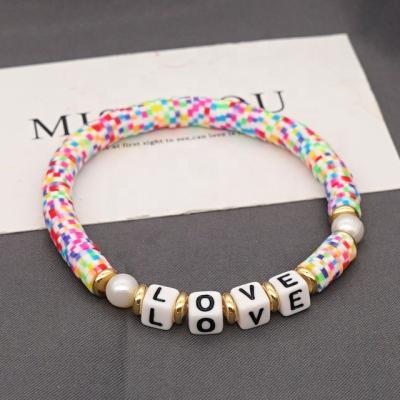 China Vintage 6 Mm Jewelry Love Bead Bracelet New Rainbow Bohemian Design Polymer Disc Bead Bracelet Women's Jewelry for sale