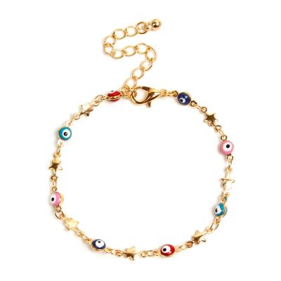 China ZUOWEN Fashion Alloy Woman CLASSIC Bohemian Adjustable Bracelet Colored Demon Eye Alloy Star Pentagon Bracelet for sale