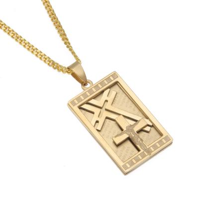 China FASHIONABLE ZUOWEN HIPHOP Stainless Steel Flag Guard Gold Plated Cross Man Jesus Dog Titanium Steel Necklace for sale