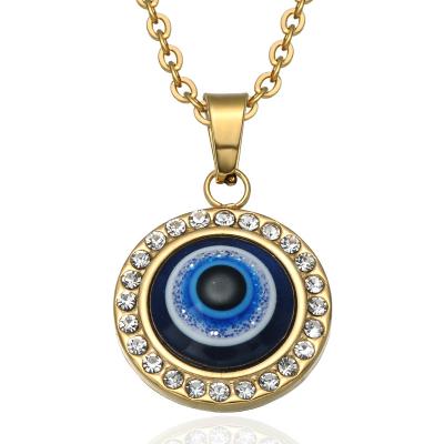 China FASHIONABLE Drop Shipping Turkey Hot Sale Fashionable Gold Plated Stainless Steel Devil Eyes Necklace Blue Evil Eyes Pendant Necklace For Women for sale