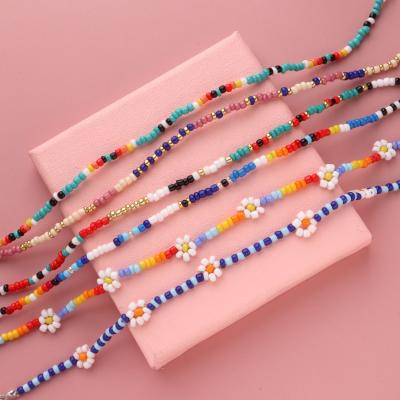 China Boho Environmental Friendly Handmade Colorful Seed Beads Anklets Flower Beaded Anklet Chain For Women for sale