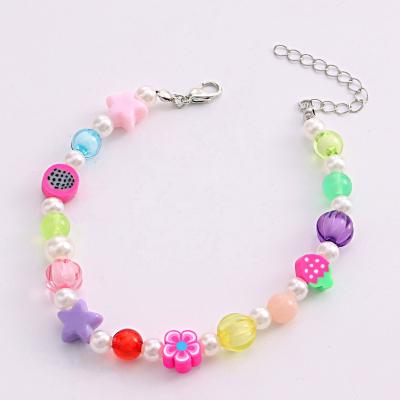 China Zuowen Lead Free Nickel Free Top Selling Rainbow Polymer Clay Beads Jewelry Women Adjustable Beaded Chain Anklets for sale