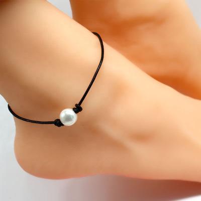 China Zuowen Wax Rope Anklet Simple Design Charm Handmade Anklet New Fashionable Wholesale Environmentally Friendly Pearl Anklet for sale