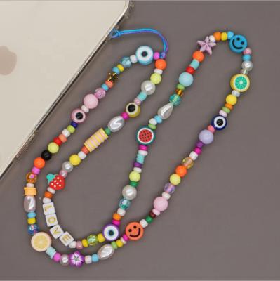 China Polymer Clay Zuowen New Design Handmade Cell Phone Chain , Long Cell Phone Strap Beaded Chain for sale