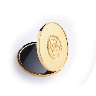 China Gold Makeup Mirror Logo Cosmetic Laser Cavity Professional Branded Travel Engraved Branded Cosmetic Mirror for sale