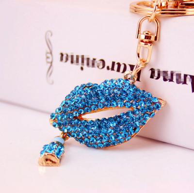 China Decoration for Chinese Key-chain Fashion Silver or Gold Crystal Lipstick Lip Key Chain Car Bag Accessories Couples Key Chain Bag for sale