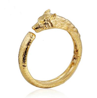 China Wolf Tiger Head Gold Plated Mens Bracelet Gift For His Lion Animal 18K Stainless Steel Bangle Bracelet for sale