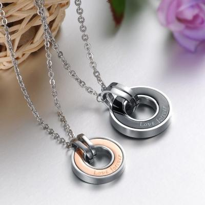 China Religious Personalized Stainless Steel Couples Necklace Women's Double Ring Necklace Stainless Steel Couples Necklace for sale