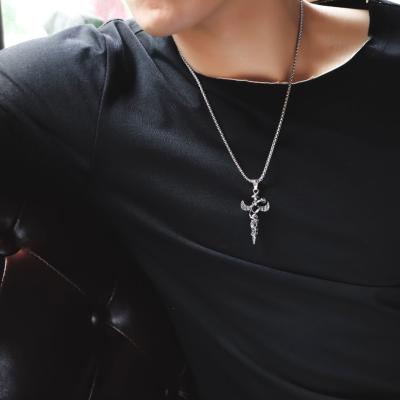 China Boys Jesus Cross Necklace Men's Silver Cross Pendant Necklace Mens Religion Stainless Steel Diamonds for sale