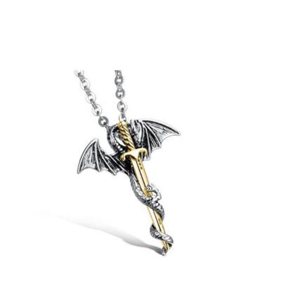 China American Style Rock Necklace Bonded Stainless Steel 14k Gold Dragon Sword Heart Pendant Necklace Thin Gold Chain Necklace Designs for sale