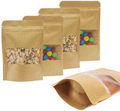 China Recyclable Stand Up Sample Pouches Resealable Paper Zip Lock Bags With Window Resealable Paper Bags For Food Coffee Beans for sale