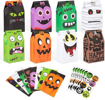 China Recyclable 8 Style Paper Treat Bags With Stickers Halloween Gift Treat Bags For Trick Or Treat Gifts Goodies Snacks Party Supplies for sale