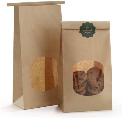 China Recyclable Tin Tie Tab Lock Bags Brown Paper Bags 50Pcs 4.5x2.36x9.6 Inch Kraft Paper Bags For Coffee Bean Bakery Cookies Popcorn Bags With Window for sale