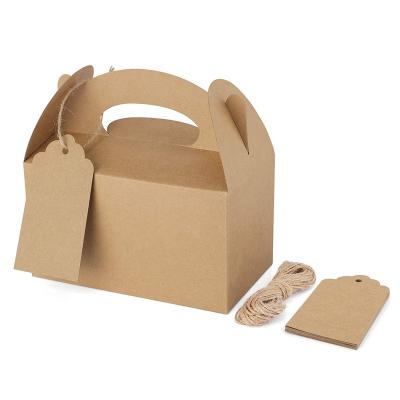 China Recyclable Treat Boxes Brown Goodies Favor Boxes Small Gable Gift Boxes For Wedding Birthday Party With String And Tag for sale